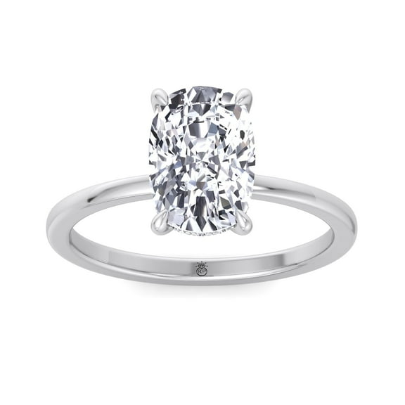 Kirby - Two Tone Moissanite Elongated Cushion Cut Lab-Diamond Engagement Ring with Thin Band and Hidden Halo