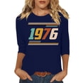 thumbnail image 2 of Uootdi Hauts pour Femmes Manches 3/4 Col Rond Imprimé Palmier Coucher de Soleil 1976 Coupe Décontractée Rétro Plage Vacances T-Shirts Cadeau, 2 of 4
