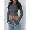thumbnail image 6 of Womens Long Sleeve T Shirts Basic Scoop Neck Crop Tops Casual Slim Fitted Clothes Thermal Tee, 6 of 6