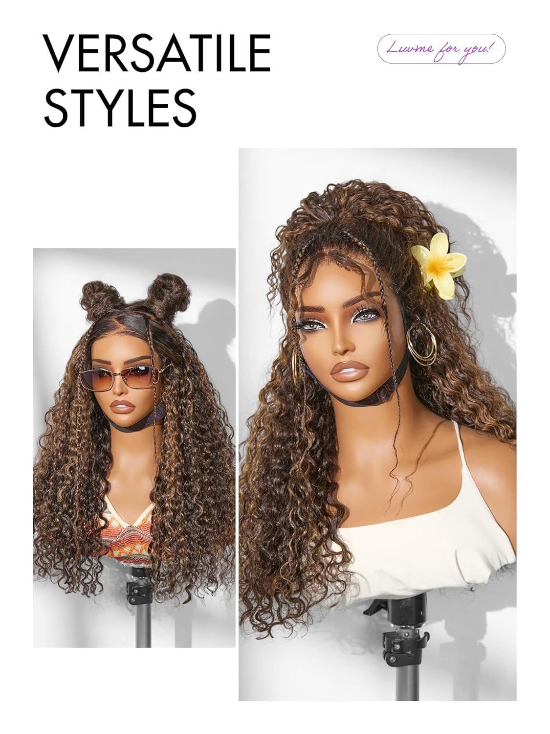 LUVME 7x6 PartingMax HD Lace Front Wigs 22" Water Wave Human Hair Pre Cut Plucked Glueless Hlighlight Color