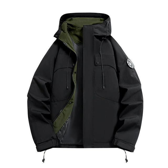 Men's Waterproof Work Jacket, Hooded Raincoat with Multiple Pockets for Outdoor and Casual Wear, Breathable Nylon Shell