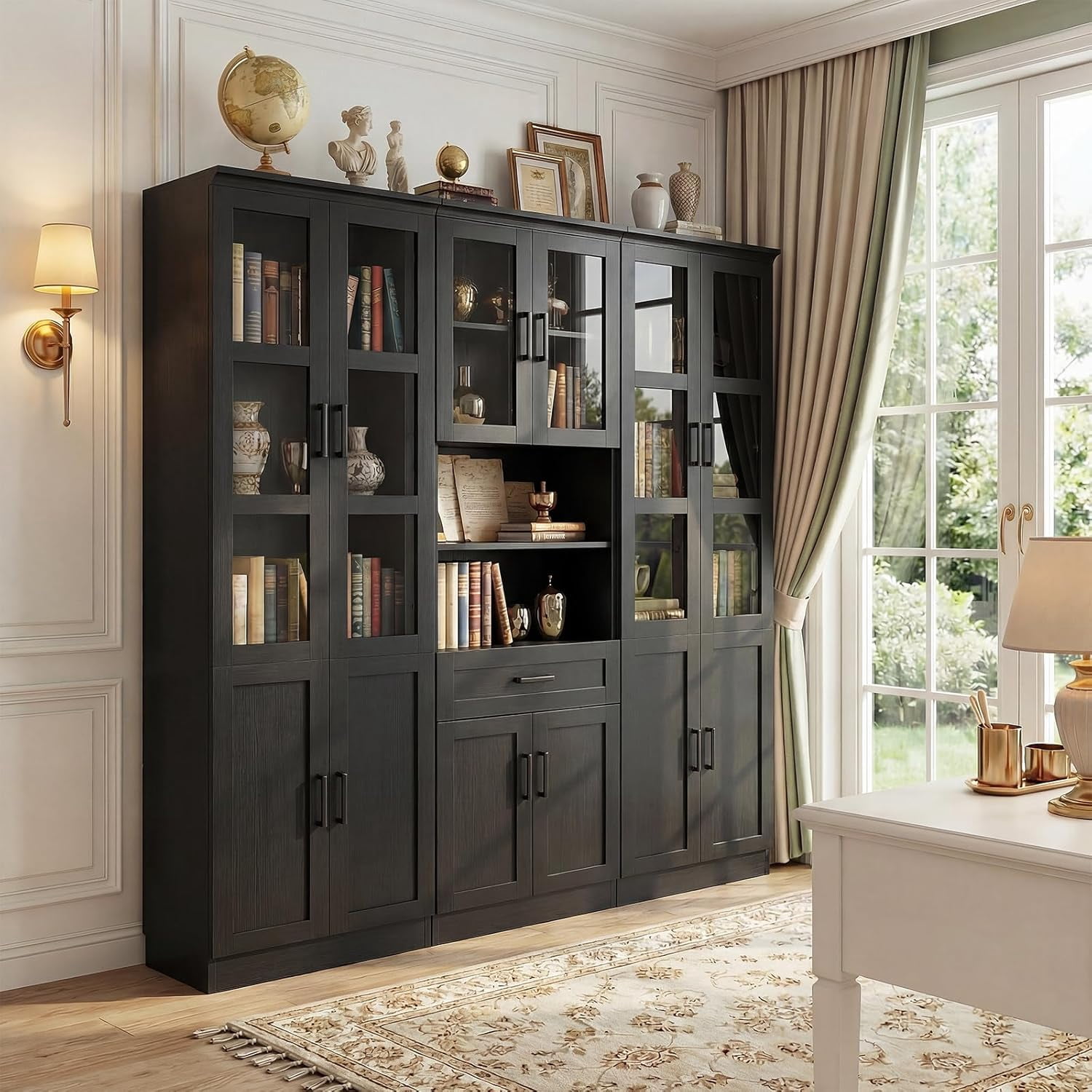Homieasy 79.7'' Tall Pantry Cabinet 3-Piece Set - 70.8'' Width Kitchen Hutch Cabinet with Drawer and Adjustable Shelves, Suitable for Dining/Kitchen/Living Room, Black