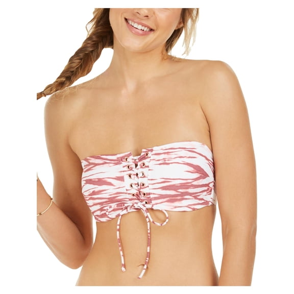 Hula Honey Womens Wild Waters Bandeau Lace-Up Swim Top Separates White S