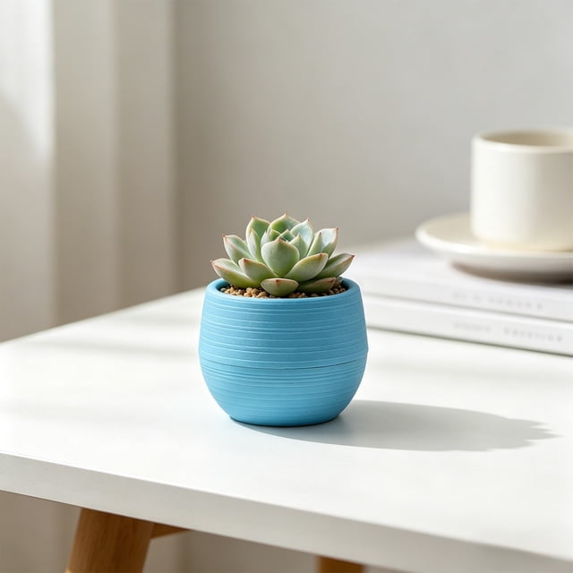 Maceta Pequeña para Suculentas: Mini Contenedor para Plantas con Acabado Acanalado para Escritorio, Estante o Alféizar.