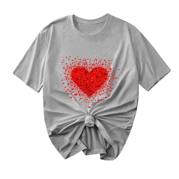 FDGIU Women's Love Heart Graphic Tee - V-Neck Valentine T-Shirt Comfy Casual Blouse Gift