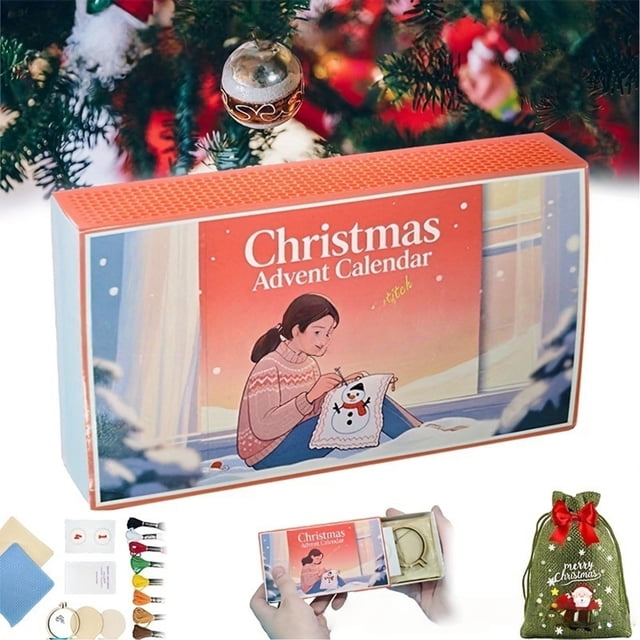 Christmas Advent -Countdown Calendar 24-Day Mini Embroidery Gift Box Christmas Handmade DIY Embroidery Calendar