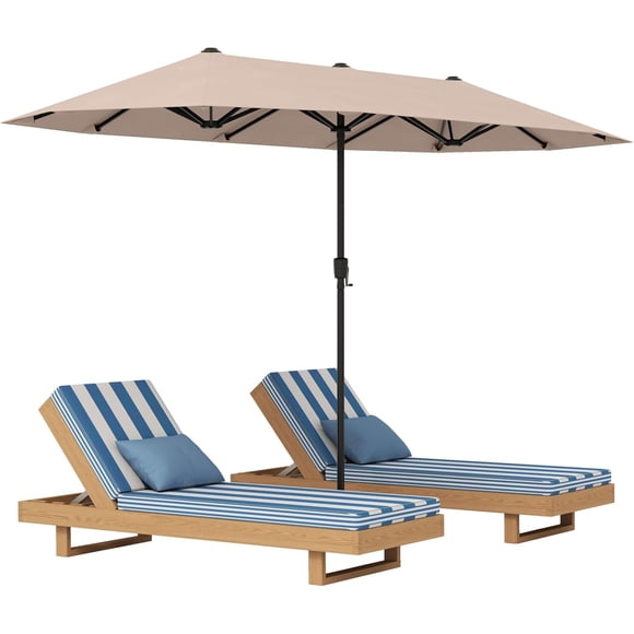 ZYPPPA  13 FT Double-sided Patio Umbrella, Outdoor Large Twin Size Umbrella w/Crank Handle & 12 Heavy-Duty Ribs, Oversized Rectangle Market Umbrella for Garden Deck Poolside