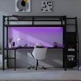 thumbnail image 2 of Bellemave Twin XL Loft Bed with Desk, Heavy Duty Metal Loft Bed with Wardrobe & Storage Stairs, LED Lights, Charaging Station, Sturdy High Loft Bed Frame with Safety Guardrails for Teens, Black, 2 of 8