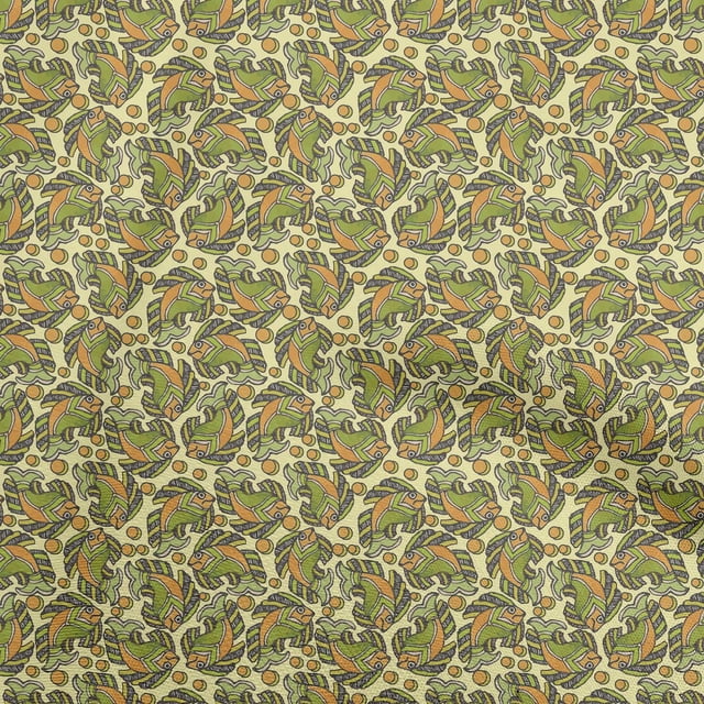 oneOone Tissu Velours Jaune Kalamkari Poisson Matériel de Robe Tissu Imprimé Tissu au Mètre 58 Pouces de Large
