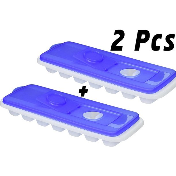Plastic Ice Cube Tray with Lid/Cover, BPA Free,2 Pcs,Blue