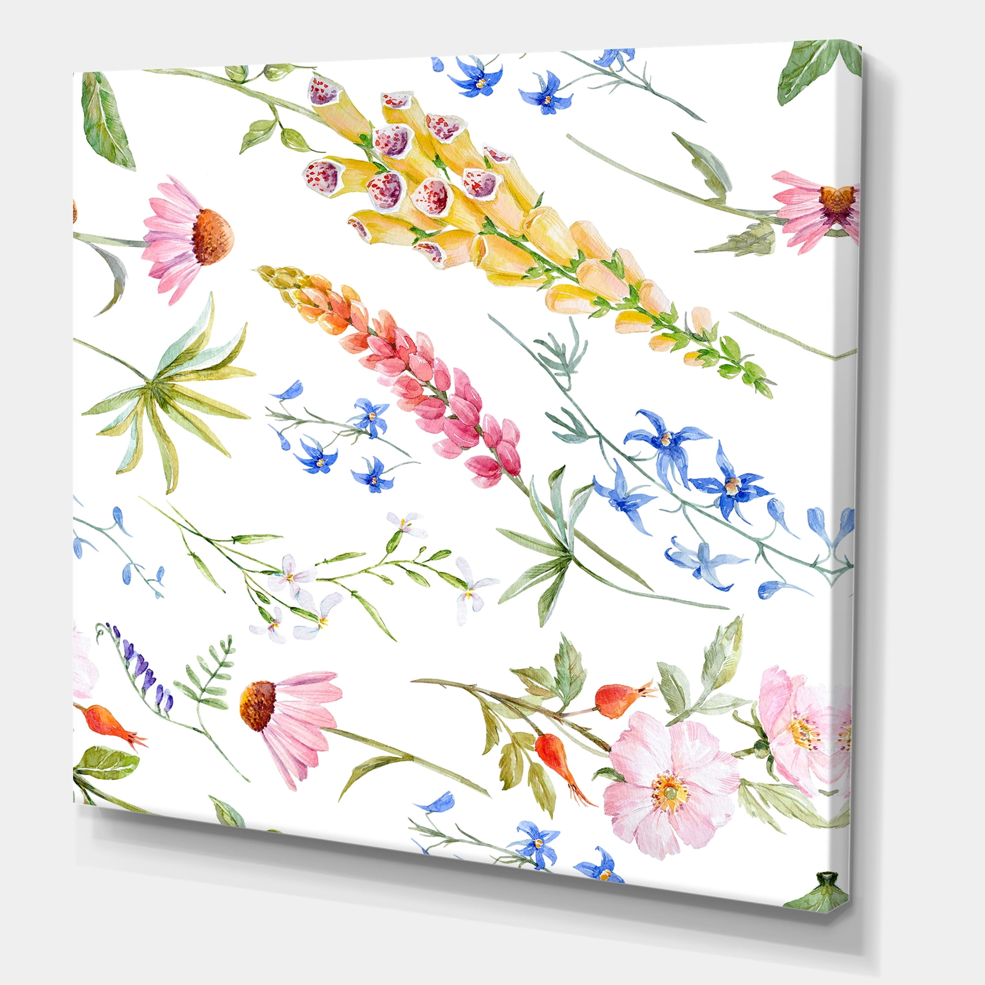 Designart ' Vibrant Summer Wildflowers On White I ' Traditional Canvas Wall Art Print