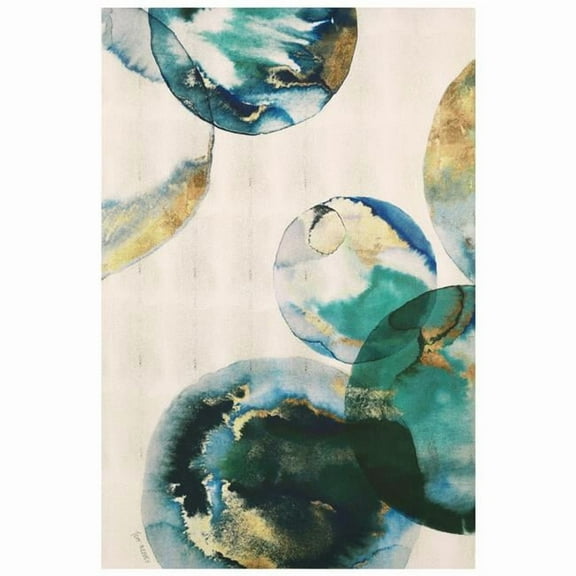 "Aqua Spheres", Abstract Circles Rendered on Gold Shagreen Wrapped Canvas Wall Art, sized 60"x40"