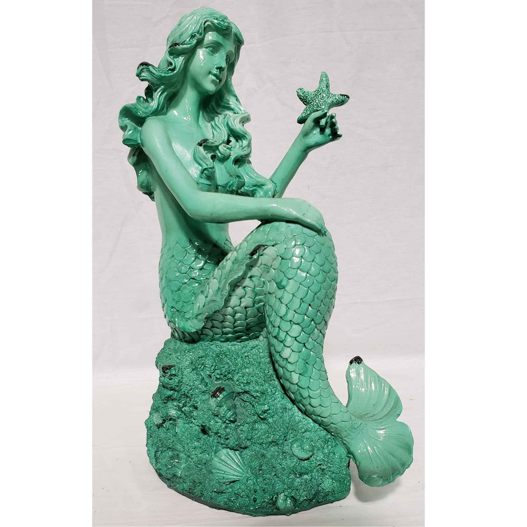 Mermaid Clock Mother and Baby Sitting on Rock Statue Nautical Figurine