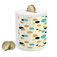 thumbnail image 2 of Abstract Piggy Bank, Trippy Geometric Circles Dotted Yellow Rounds on Zig Zag Lines Background Art Print, Ceramic Coin Bank Money Box for Cash Saving, 3.6" X 3.2", Aqua, by Ambesonne, 2 of 4