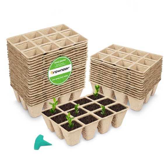 GROWNEER 36 Packs Peat Pots Seed Starter Trays, 432 Cells Biodegradable Seedling Pots Germination Trays, Organic Plant Starter Kit with 15 Pcs Plant Labels