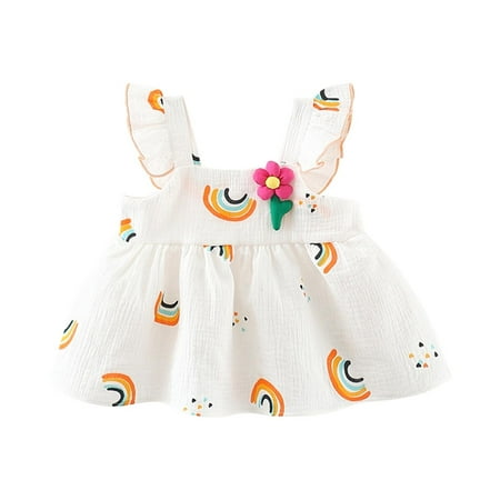 

TUOBARR Baby Girl Dresses 2023 Summer Savings Clearance!Toddler Baby Girl Summer Rainbow Love Flying Sleeve Cotton Dress Sleeveless Tank Top Dress For 6 Months-3 Years Old Girl 12-18 Months