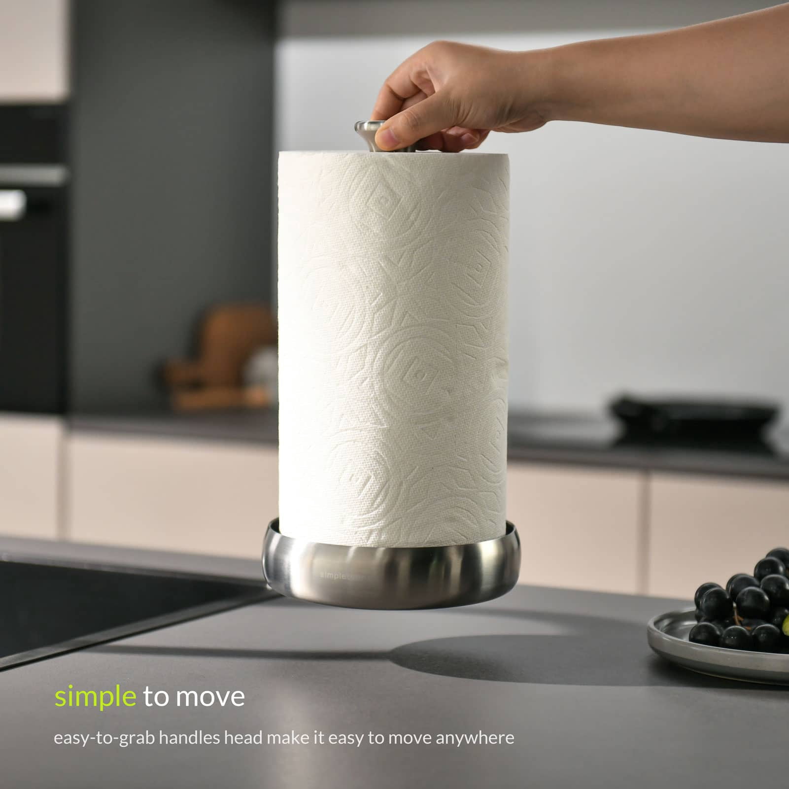 simpletome Paper Towel Holder Countertop ONE HAND Tear Keep It Rolled Up Weighted Base