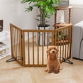 thumbnail image 4 of Semiocthome Freestanding Dog Gate 24“Tall, Walnut Foldable Dog Gates for Doorways Stairs Indoor, Wooden 3 Panels Pet Gates for Dogs with 2 Metals Stands, Fully Assembled Door Gates Fences, 4 of 5