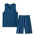 thumbnail image 3 of HVOBTTY Mens Comfy Pajama Set, Summer Pajama Set for Men, Men's Casual Soft Solid Color Sleeveless V Neck Tank Top and Shorts Training Sport Homewear 2 Piece Set Navy, XL, 3 of 4