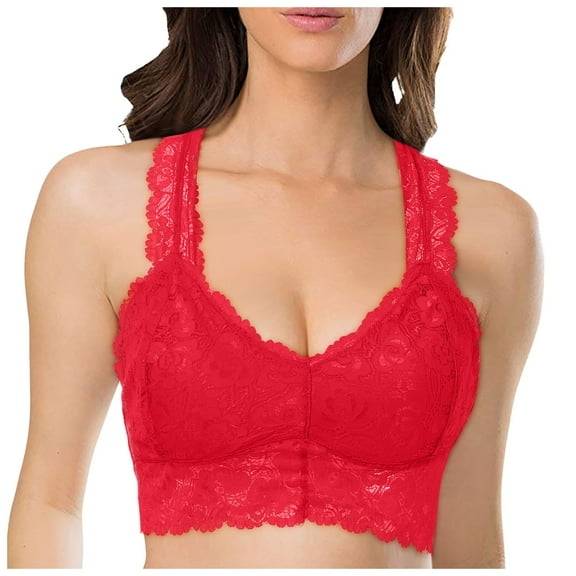 Wdgfv Women Bra Floral Lace Bralette Padded Breathable Racerback Lace Bra Red S