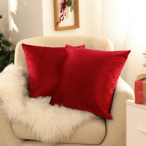 Deconovo Decorative Throw Pillow Covers 16x16 Red Velvet Holiday Pillow