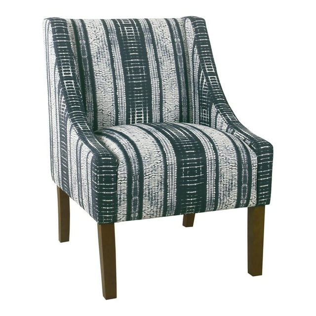 HomePop Wood and Fabric Stripe Pattern Swoop Arm Accent Chair in Blue