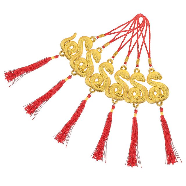 6PCS Chinese New Year Snake Theme Hanging Decorations with Tassels for Bonsai, Cars, and Home Use