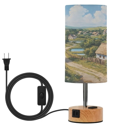 Touch Control Table Lamp with Wood Grain Metal Base 3 Color Temperature Adjustable LED Eye Caring Desk Lamp for Bedroom Study Rural Beauty