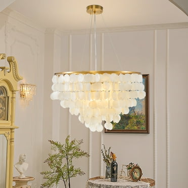 AFANQI  23.6" Modern Semi Flush Mount Crystal Chandelier, 6-Light Gold Ceiling Light Fixtures  for Living Room Bedroom