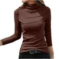 thumbnail image 2 of Elainilye Fashion Under Scrubs for Women Solid Fall Double-sided Velvet Warm Bottom Top Slim Long Sleeve Bottoming Shirt,Brown, 2 of 9