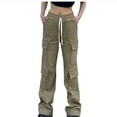 thumbnail image 3 of IROINNID Women's Pants Sport Cowboy Straight Cylinder Solid Color Loose Fit Outdoor Pants with Pocket,Khaki, 3 of 5