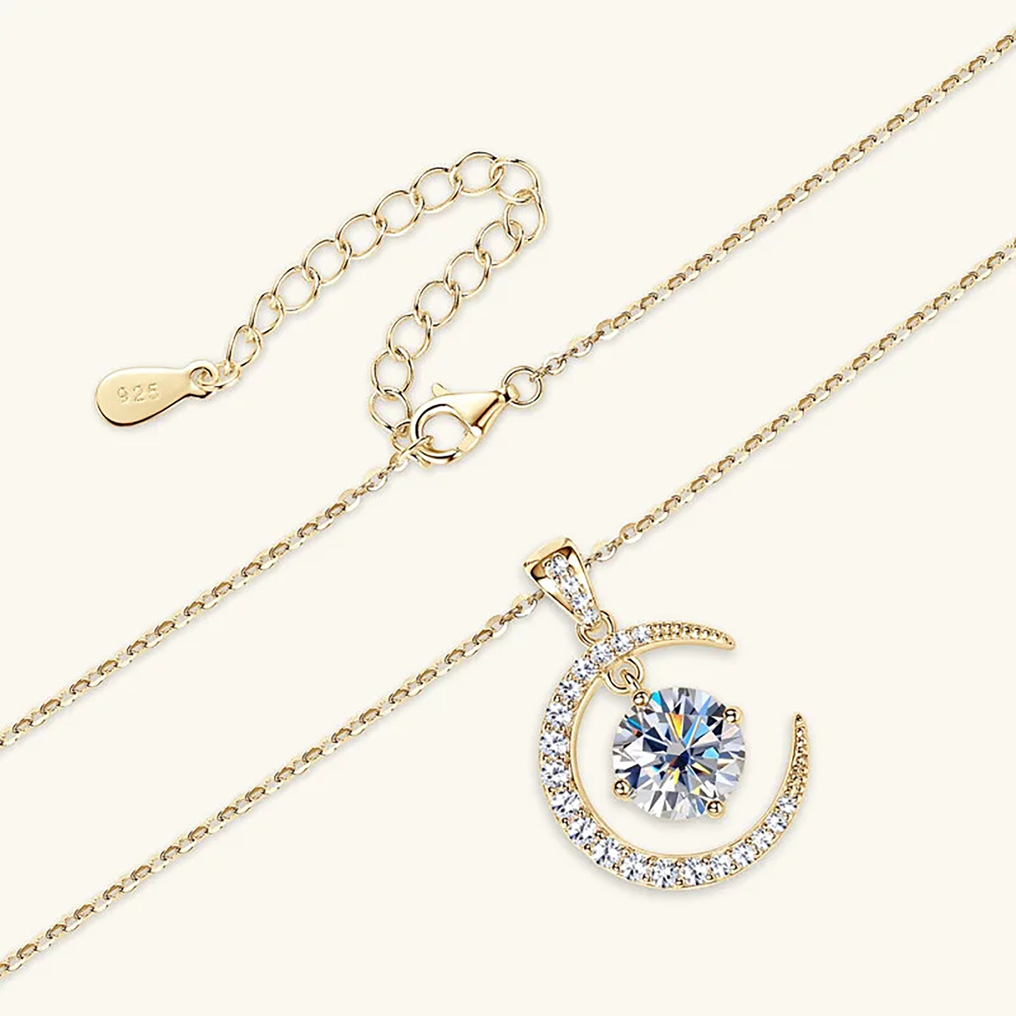 Sparkling 2.3 Ct Moissanite Stars Moon Necklace For Women S925 Sterling Silver Gold Plated Pendant Necklace D VVS1 Color Moissanite Diamond Necklace Jewelry Gift Chain