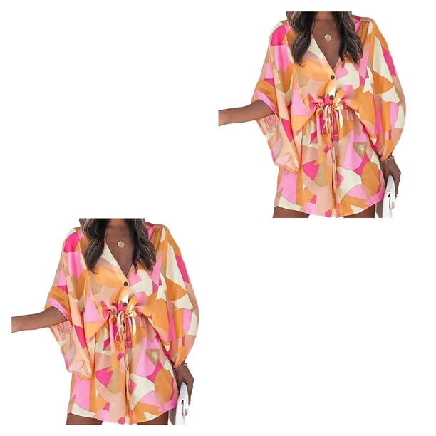 Qarigey Vestidos con cordones para mujer para mujer Sexy Escote en V profundo Mangas acampanadas Mini vestido corto Fiesta Playa Vacaciones Type16 NO16