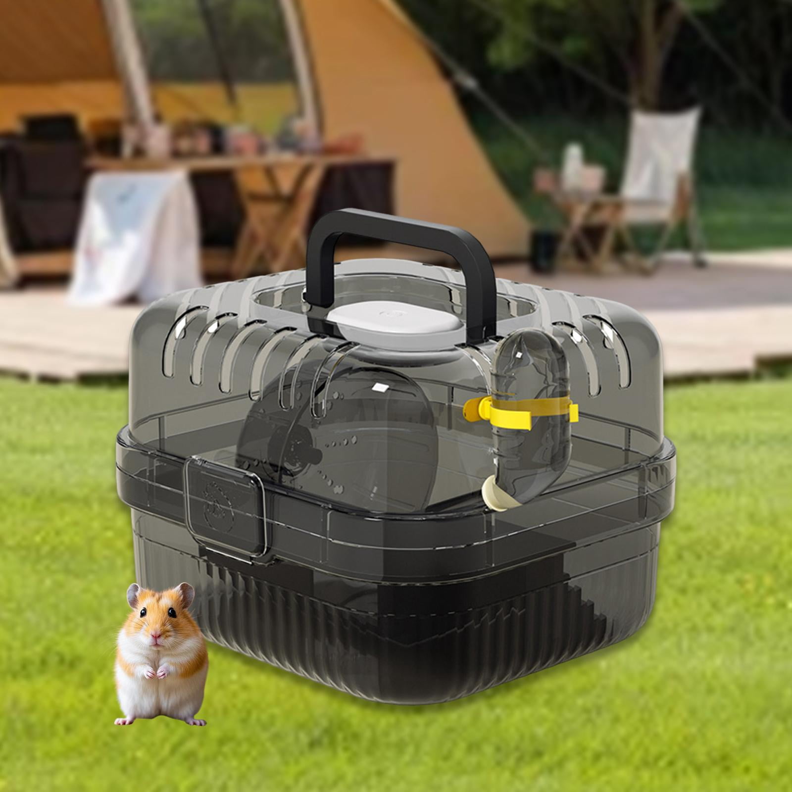 oshhni Hamster Cage with Water Bottle Breathable Carry Case for Gerbils Rats black