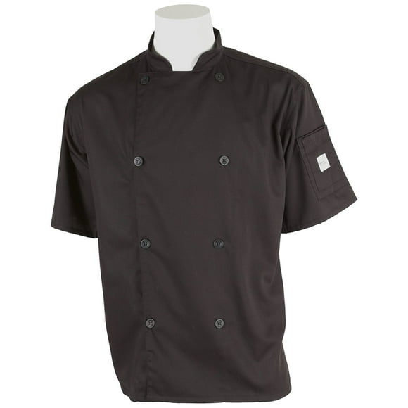 Mercer Culinary M61012BKM Genesis Men's Short Sleeve Chef Jacket with Traditional Buttons, Medium, Black