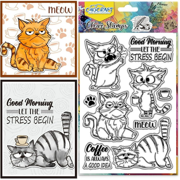 Sellos de silicona transparentes con estampado de huella de pata para tazas de café, con diseño de gato y presión.