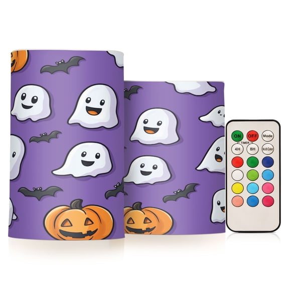 Yayeee Flameless Candles with Remote Flickering Battery Operated Multi Color Changing, Halloween Ghosts Purple