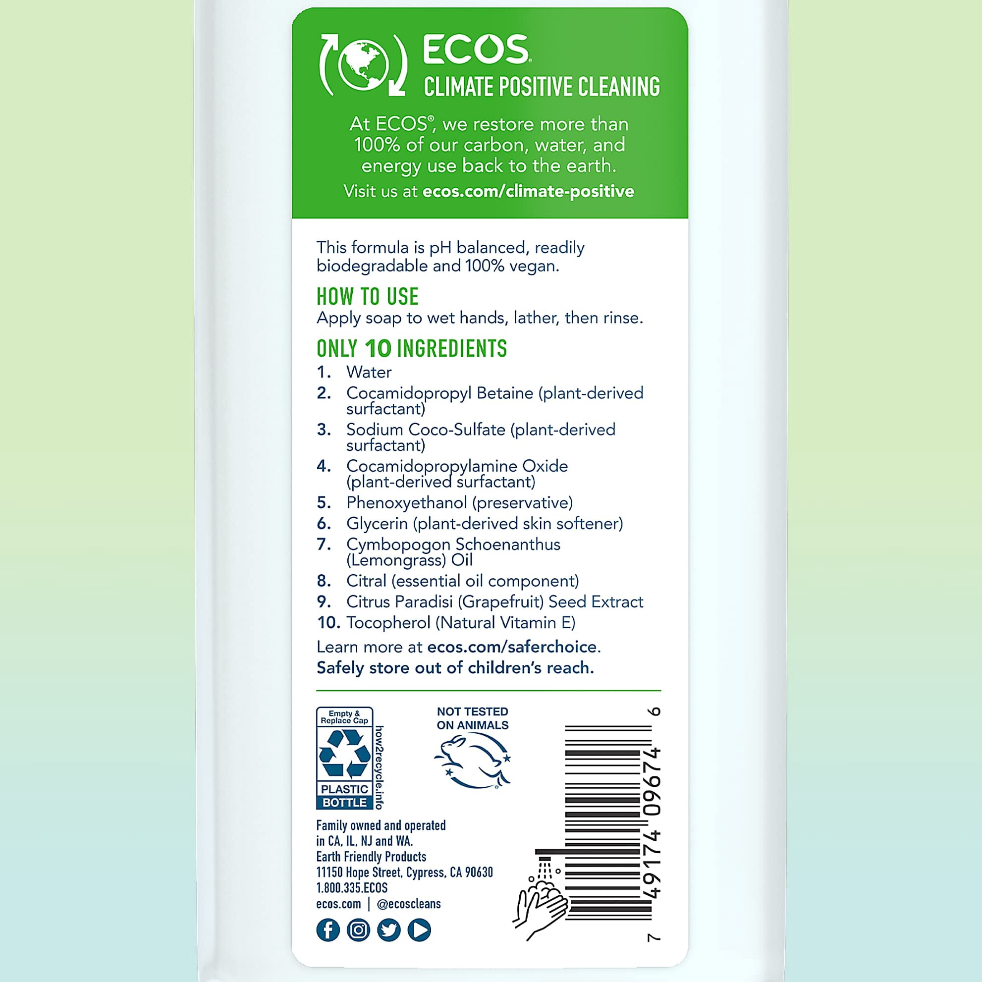 (Pack Of 6) ECOS Hand Soap Lemon Grass 17 Oz