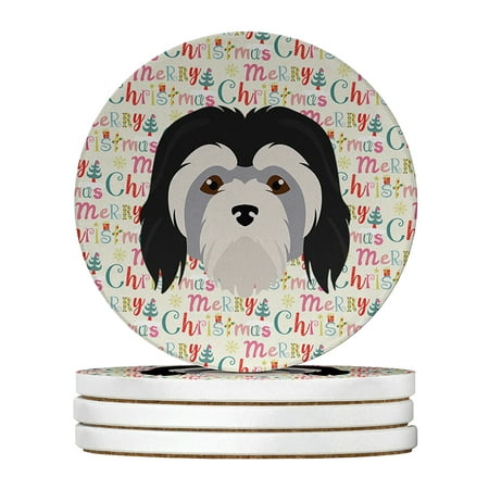 

Lowchen Little Lion Dog Merry Christmas Large Sandstone Coasters Pack of 4 4 in x 4 in