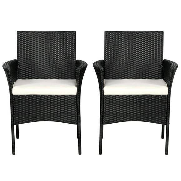 Patiojoy Outdoor 2 PCS Rattan Dining Chair Patio Cushioned Arm Chair w/Zipper Black