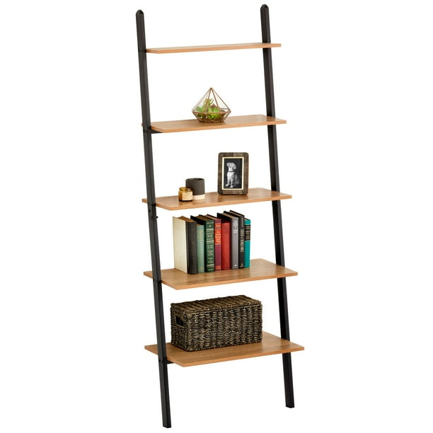 mDesign 5Tier Leaning Ladder Bookshelf Rustic LadderStyle Shelf