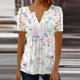 thumbnail image 1 of Camiseta de manga corta con cuello en V para mujer, remera Sexy con estampado de flores de retazos de encaje, camisetas holgadas para mujer 2023, 1 of 4