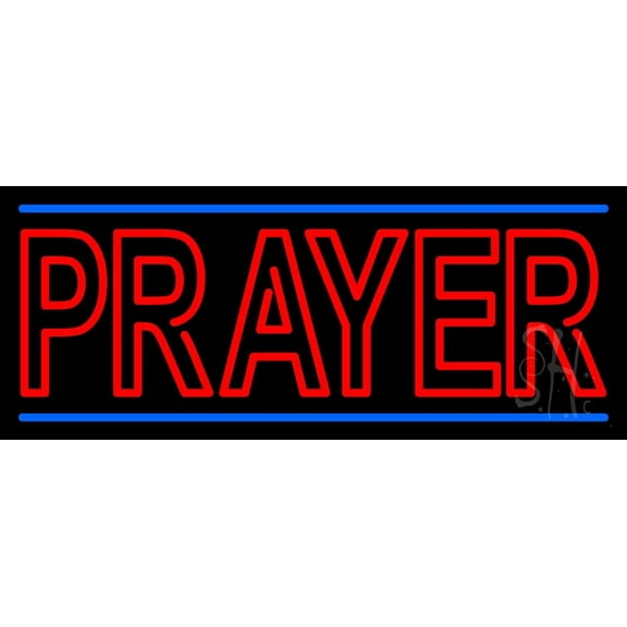 Red Prayer With Line LED Neon Sign 13" Tall x 32" Wide - inches Black Square Cut Acrylic Backing, with Dimmer - Premium built indoor Sign for Home décor, Event, Religious place, Store interior.