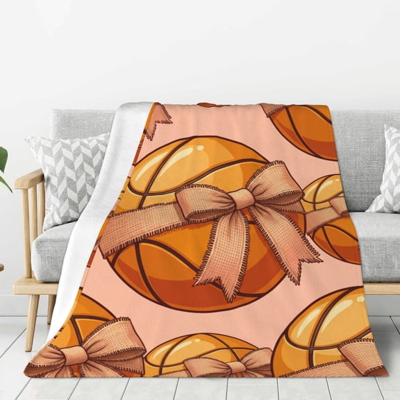Basketball Throw Blanket Pink Coquette Bow Softball Sports Throw, Thanksgiving Decor Gift for Home 60x50
