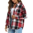thumbnail image 2 of RYRJJ Women's Flannel Plaid Shirts Button Down Long Sleeve Soft Flannel Shacket Jacket Loose Fit Fall Casual Coats Tops with Pocket(Red,S), 2 of 8