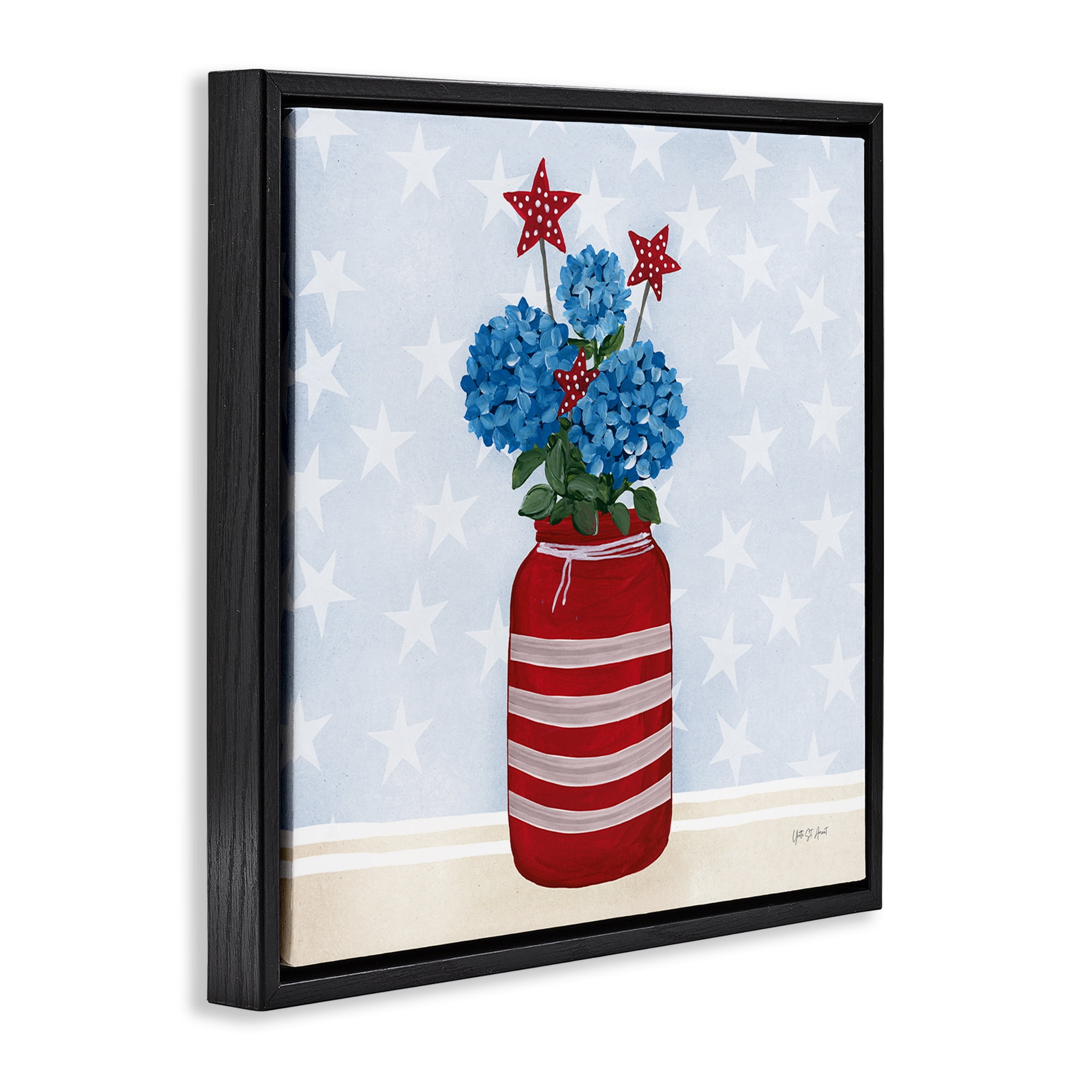 Stupell Industries Summer Stars Bouquet Patriotic Painting Black Floater Framed Canvas Art Print Wall Art, 25 x 25