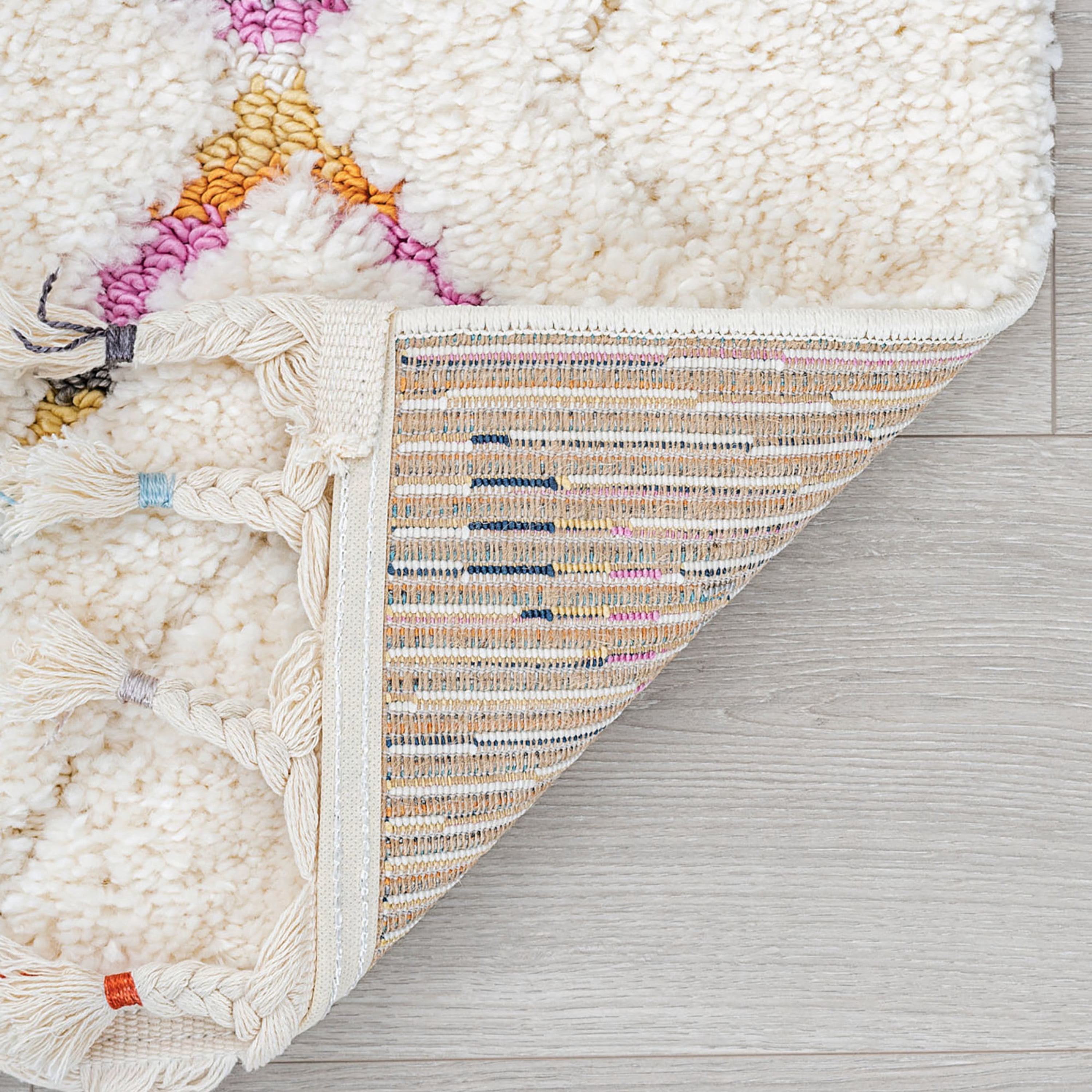 Contemporary 8x10 Area Rug Shag Thick (7'10'' x 9'10'') Geometric Cream, Multi-color Living Room Easy to Clean