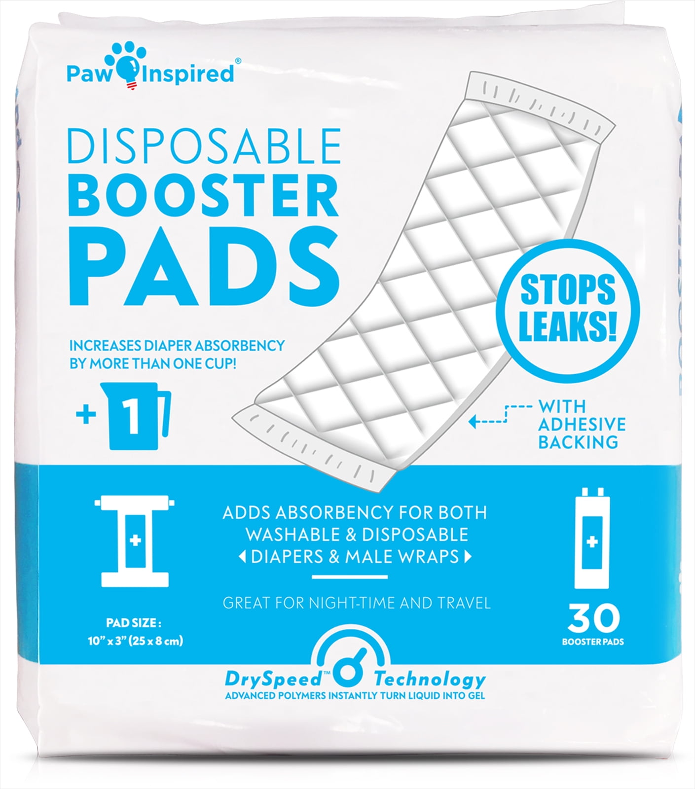 Adds Absorbency Paw Inspired 30ct Dog Diaper Pads Booster Pad Inserts fit Most Dog Diapers and Belly Bands Disposable Diaper Liners Stops Leaks 