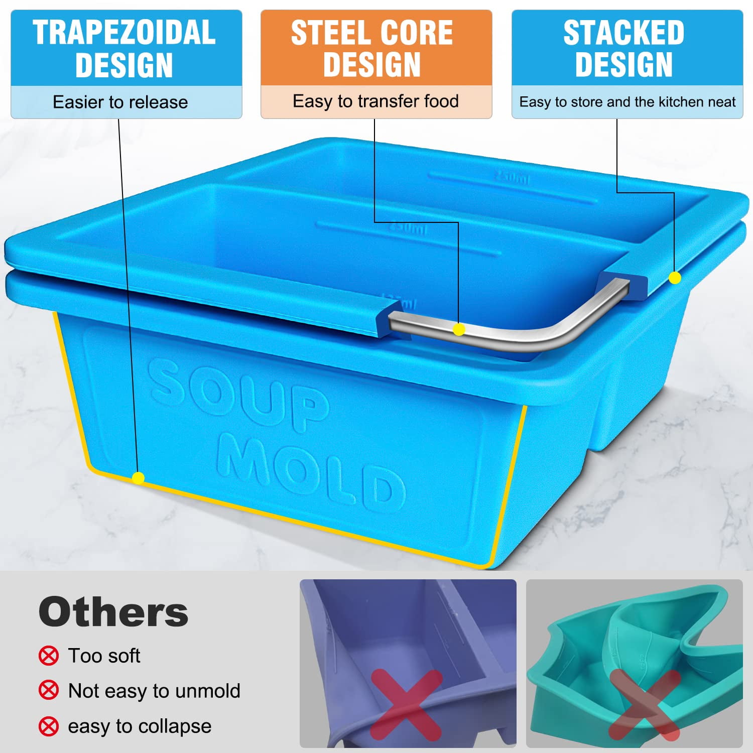 Walfos 1-Cup Silicone Freezer Molds with Lid, 4 Packs Soup Freezer Ice Cube Tray For Food, Silicone Food Freezing Container For Storing and Freezing Soup, Broth, Sauce and Ice