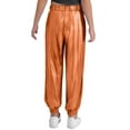 thumbnail image 2 of TTAO Kids Girls Shiny Metallic Ribbed Harem Dance Pants Lightweight Trousers Hip Hop Street Performance Dancewear Orange 5-6, 2 of 5
